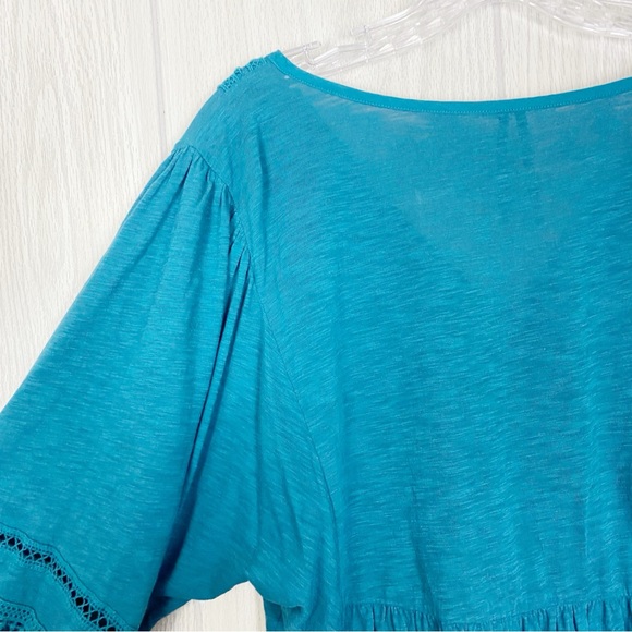 Anthropologie | Kaye Pintucked Babydoll Bell Sleeve Top Blouse Teal Size Medium - Picture 13 of 14